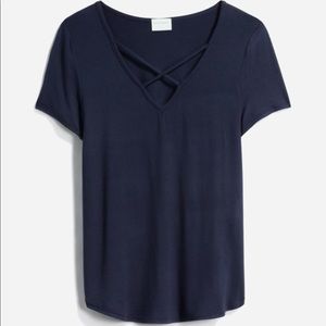 Emory Park Dulce Short Sleeve Knit Top, Navy, Size Small